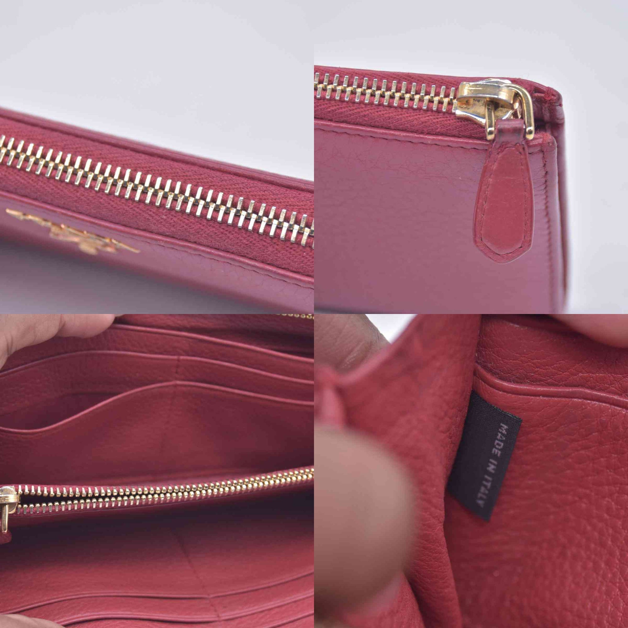 $680 PRADA Vitello Phenix L-Zip Continental Wallet Peonia CONSIGNMENT