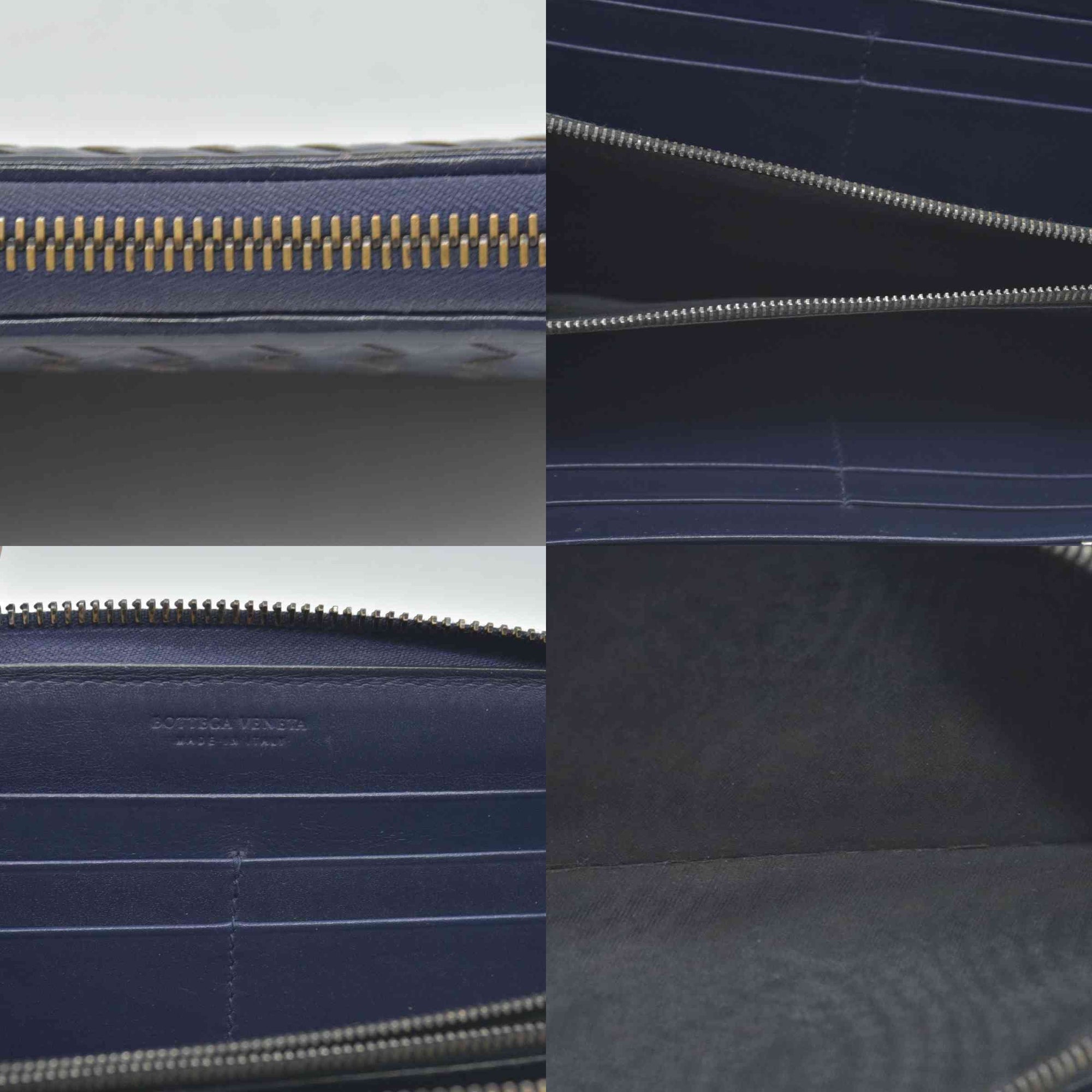 $1100 Bottega Veneta Nappa Intrecciato Zip Around Wallet Navy CONSIGNMENT