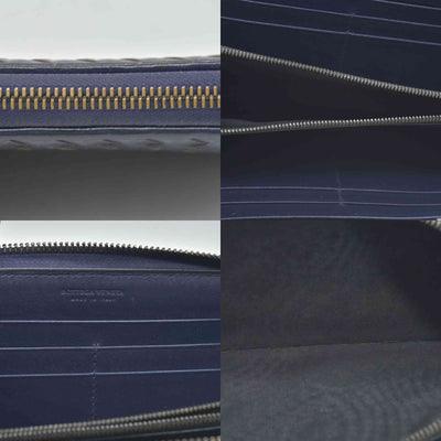 $1100 Bottega Veneta Nappa Intrecciato Zip Around Wallet Navy CONSIGNMENT