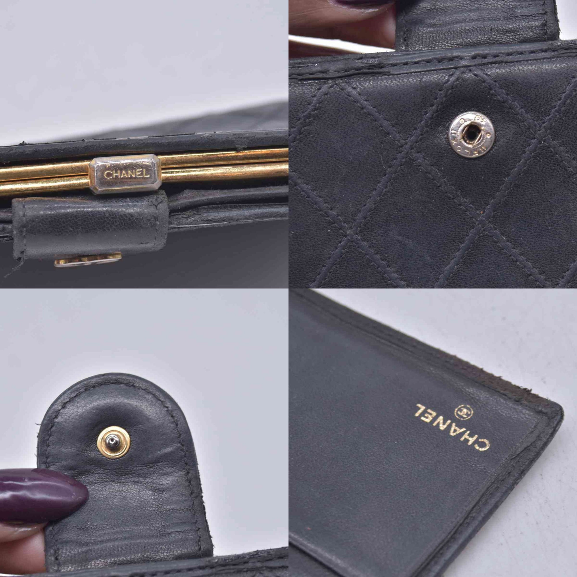$950 CHANEL Black Quilted Leather Bifold Flap Wallet CONSIGNMENT 10021581