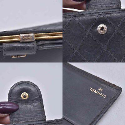 $950 CHANEL Black Quilted Leather Bifold Flap Wallet CONSIGNMENT 10021581