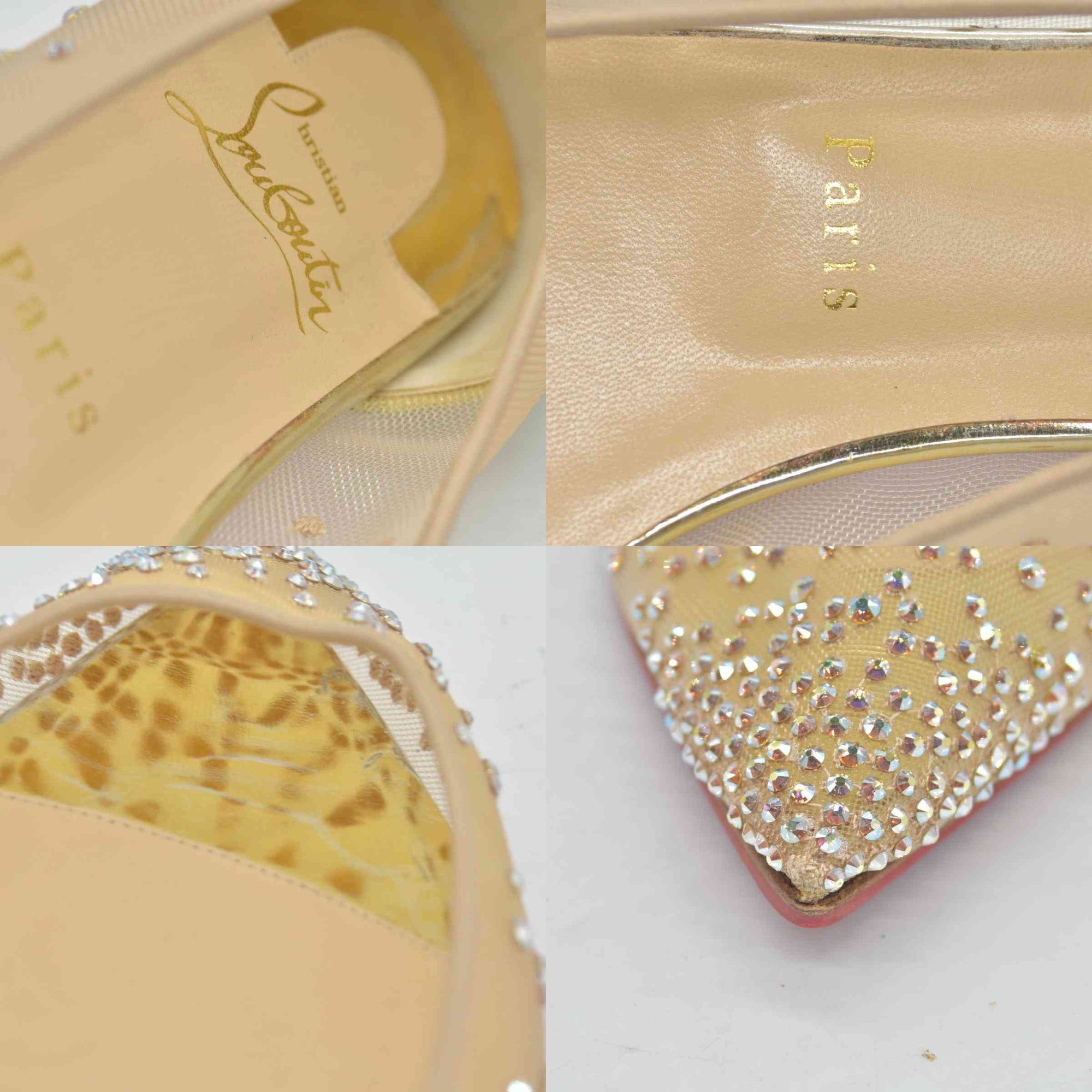 $1245 Christian Louboutin Crystal Strass Follies Flats 38 Light Silk