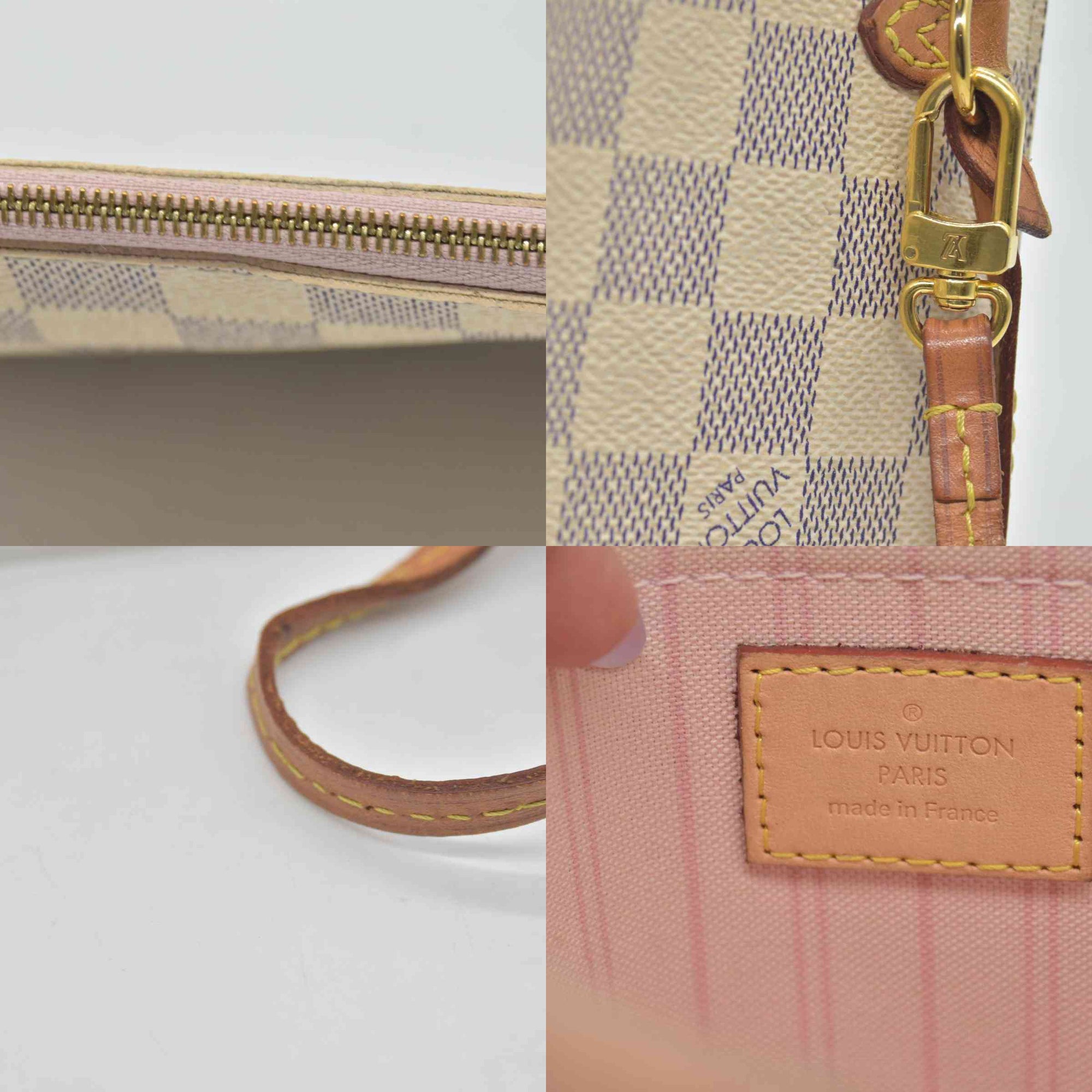 $600 Louis Vuitton Damier Azur Neverfull MM GM Pochette Rose Ballerine RFID