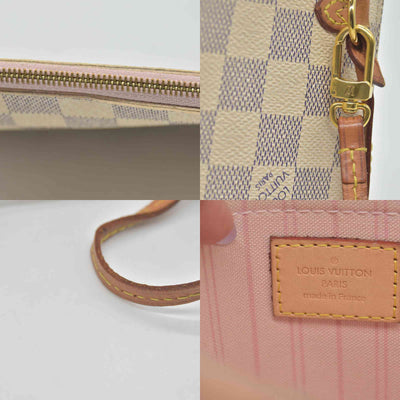$600 Louis Vuitton Damier Azur Neverfull MM GM Pochette Rose Ballerine RFID
