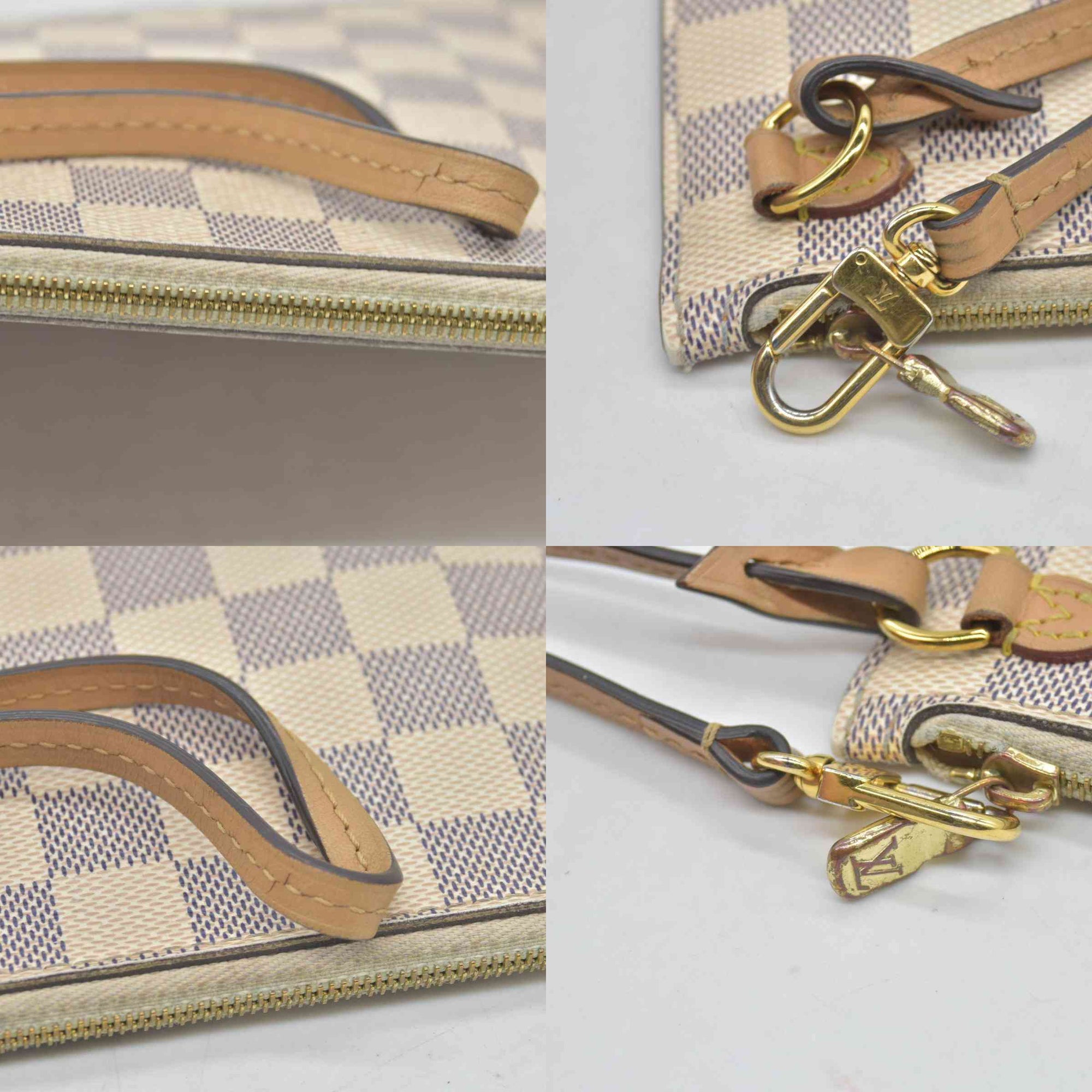 $650 Louis Vuitton Damier Azur Braided Neverfull MM Tote Pochette