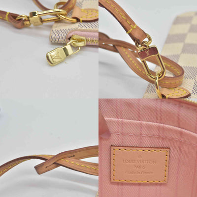 $600 Louis Vuitton Damier Azur Neverfull MM GM Pochette Rose Ballerine RFID