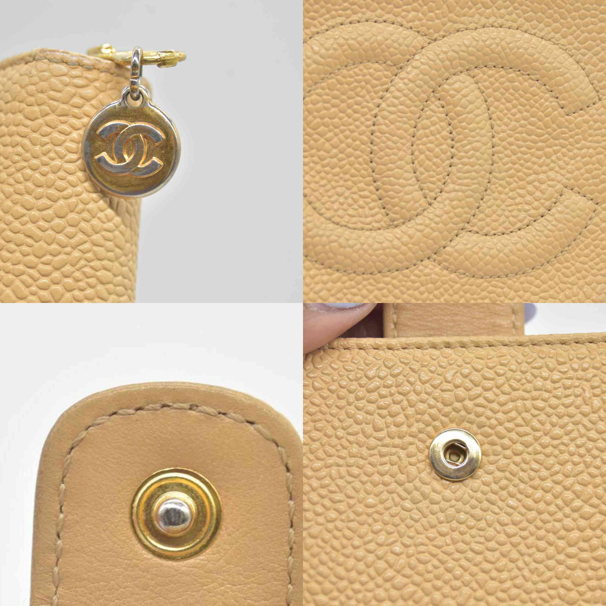 $700 Chanel Caviar Timeless CC Zip Around Coin Purse Beige CONSIGNMENT