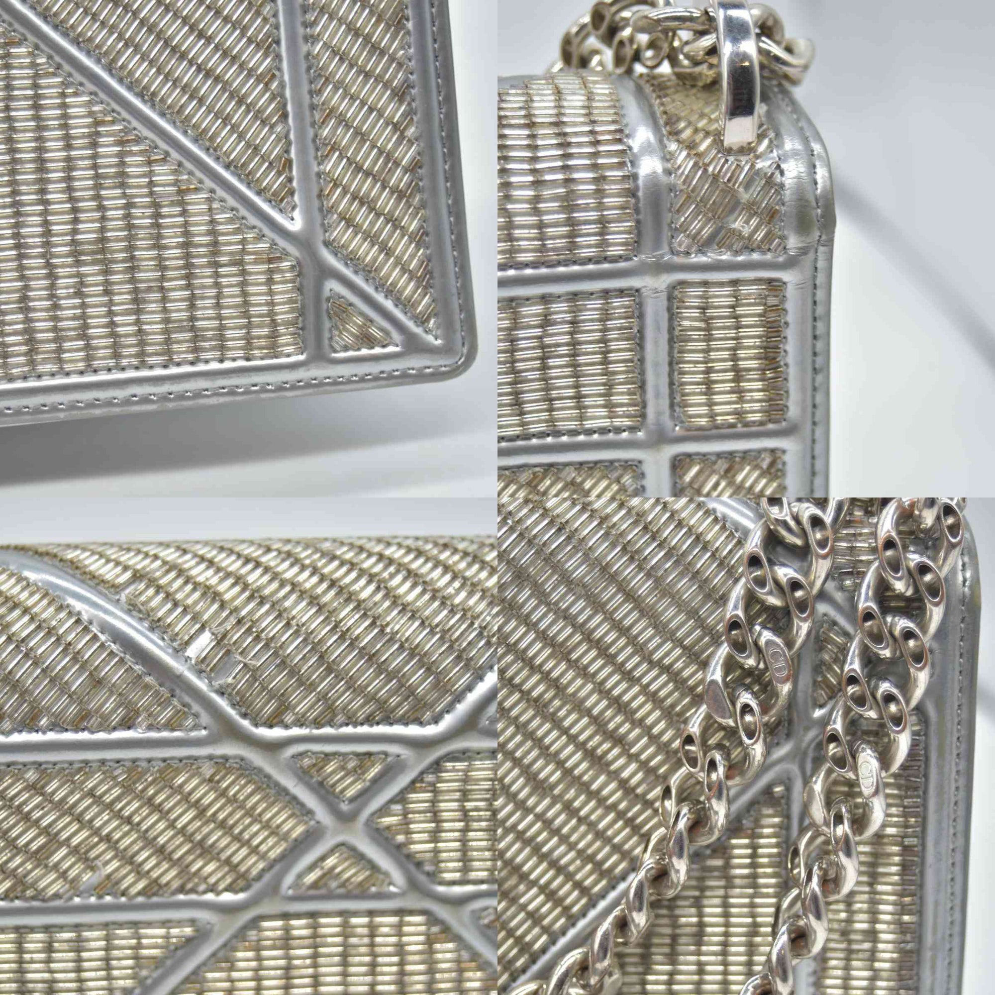 $3500 2016 CHRISTIAN DIOR Diorama Flap Bag Beaded Leather Small Silver 10020275
