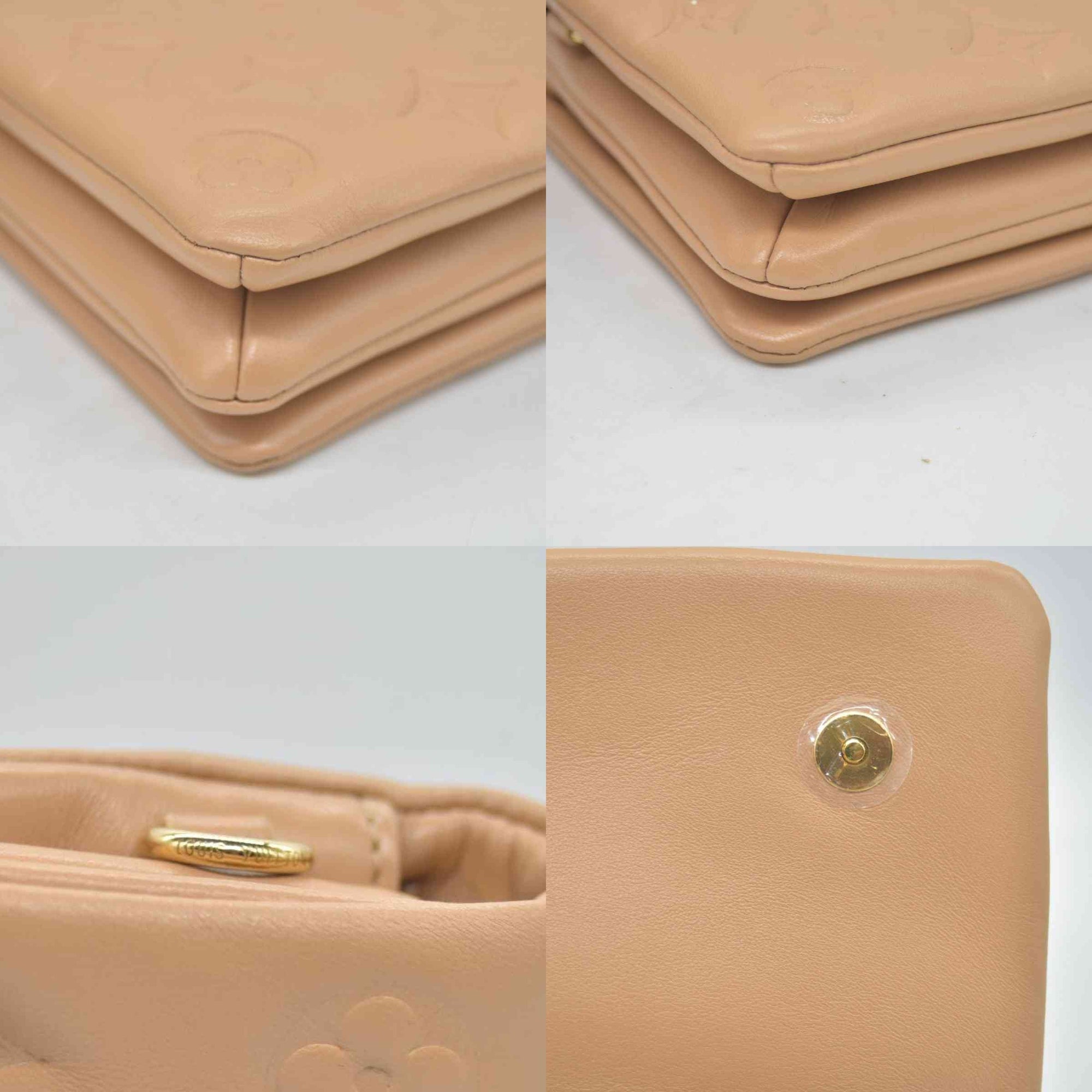 $3150 Louis Vuitton Lambskin Embossed Monogram Pochette Coussin Camel 10020376