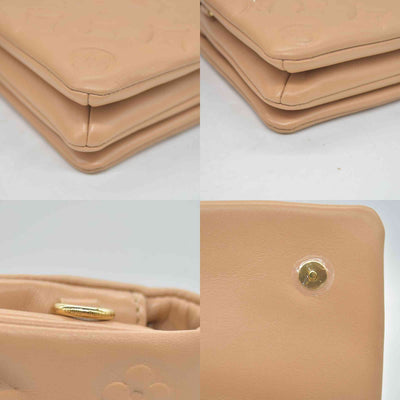 $3150 Louis Vuitton Lambskin Embossed Monogram Pochette Coussin Camel 10020376