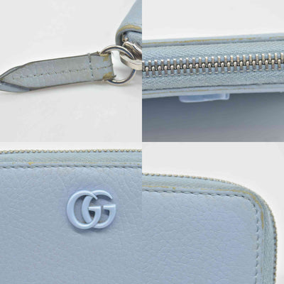 $660 Gucci Blue Calfskin Monochrome Dollar GG Marmont Zip Around Card Holder