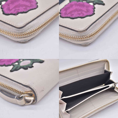 $980 Gucci White Sylvie Floral Embroidery Zip Around Wallet 10020981