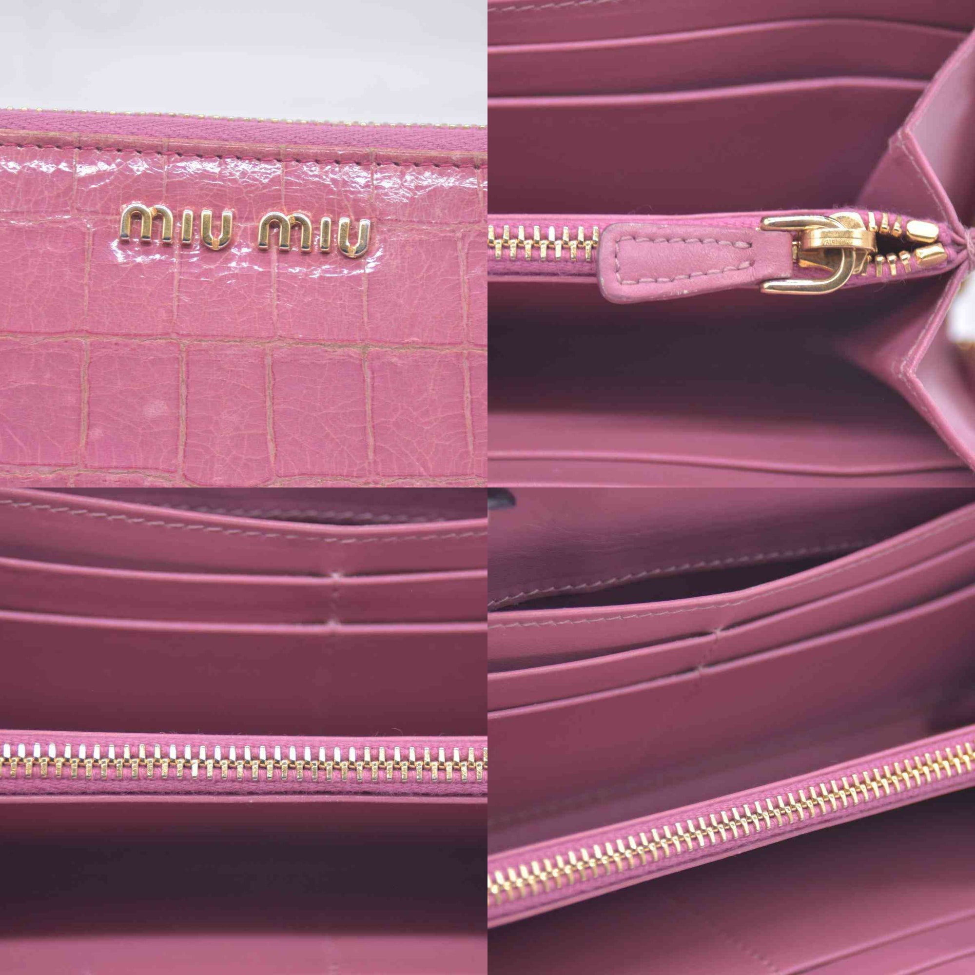 $545 Miu Miu  Vernice Crocodile Embossed Calfskin Zip Around Wallet Antico CONSIGNMENT
