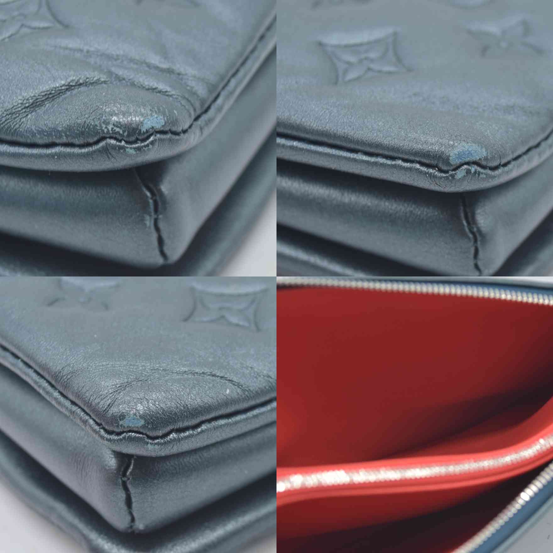 $4950 Louis Vuitton Metallic Lambskin Embossed Monogram Coussin PM Blue RFID