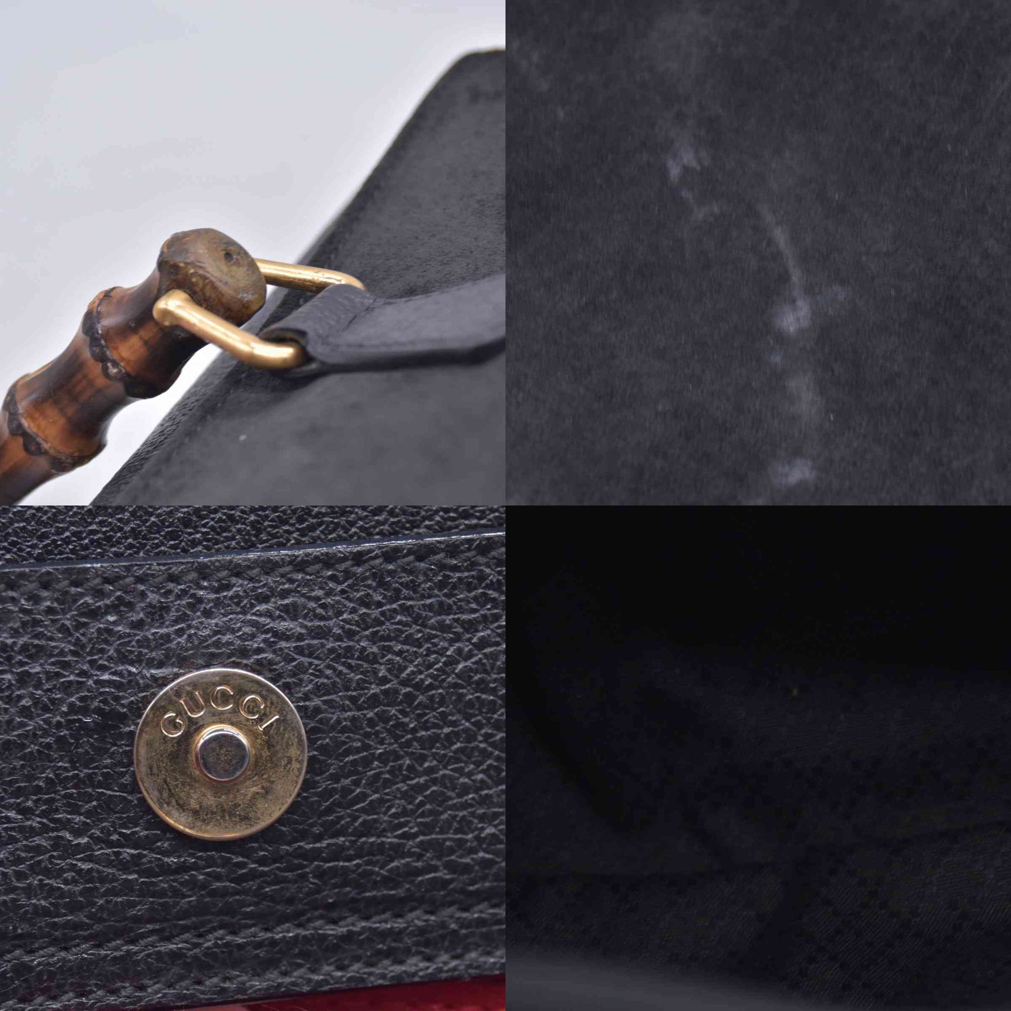 $1850 GUCCI Vintage Black Suede Leather Bamboo Top Handle Bag CONSIGNMENT 10021506