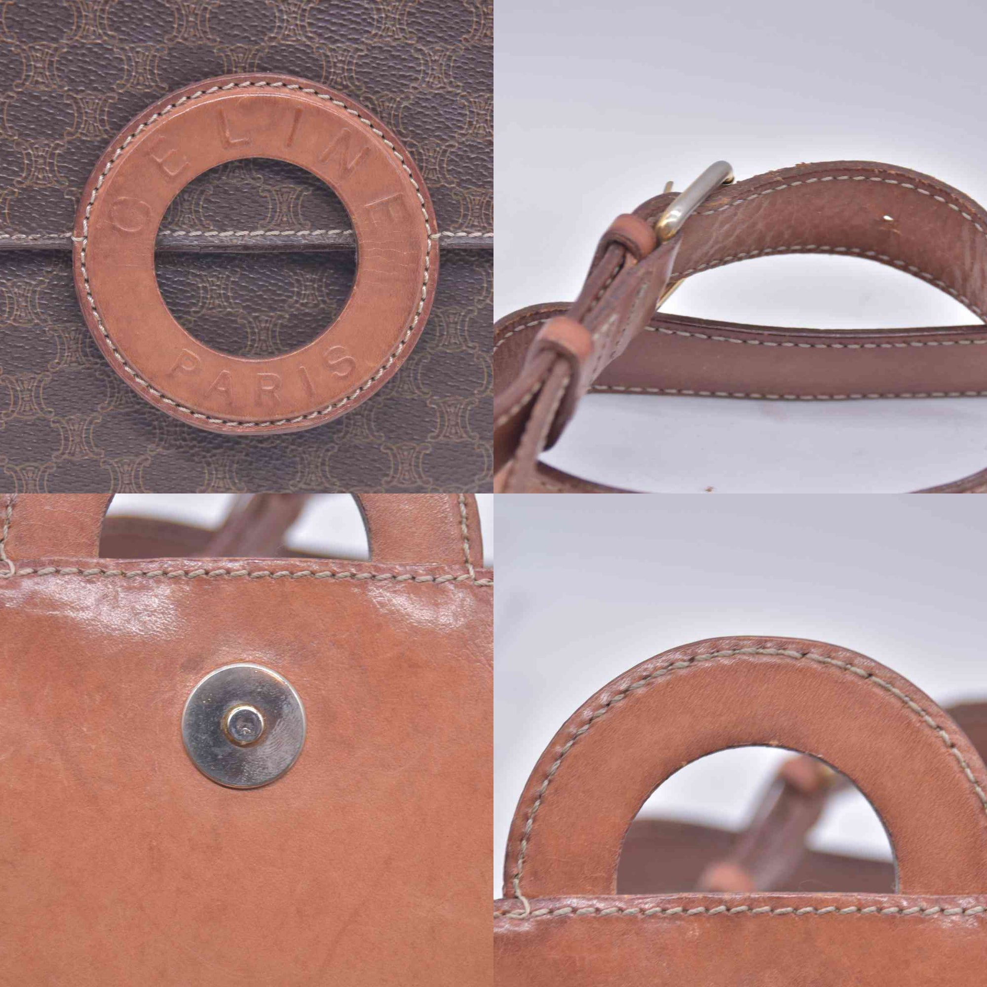 CELINE Macadam Coated Canvas Ring Circle Logo Crossbody Bag Brown CONSIGNMENT 10021238