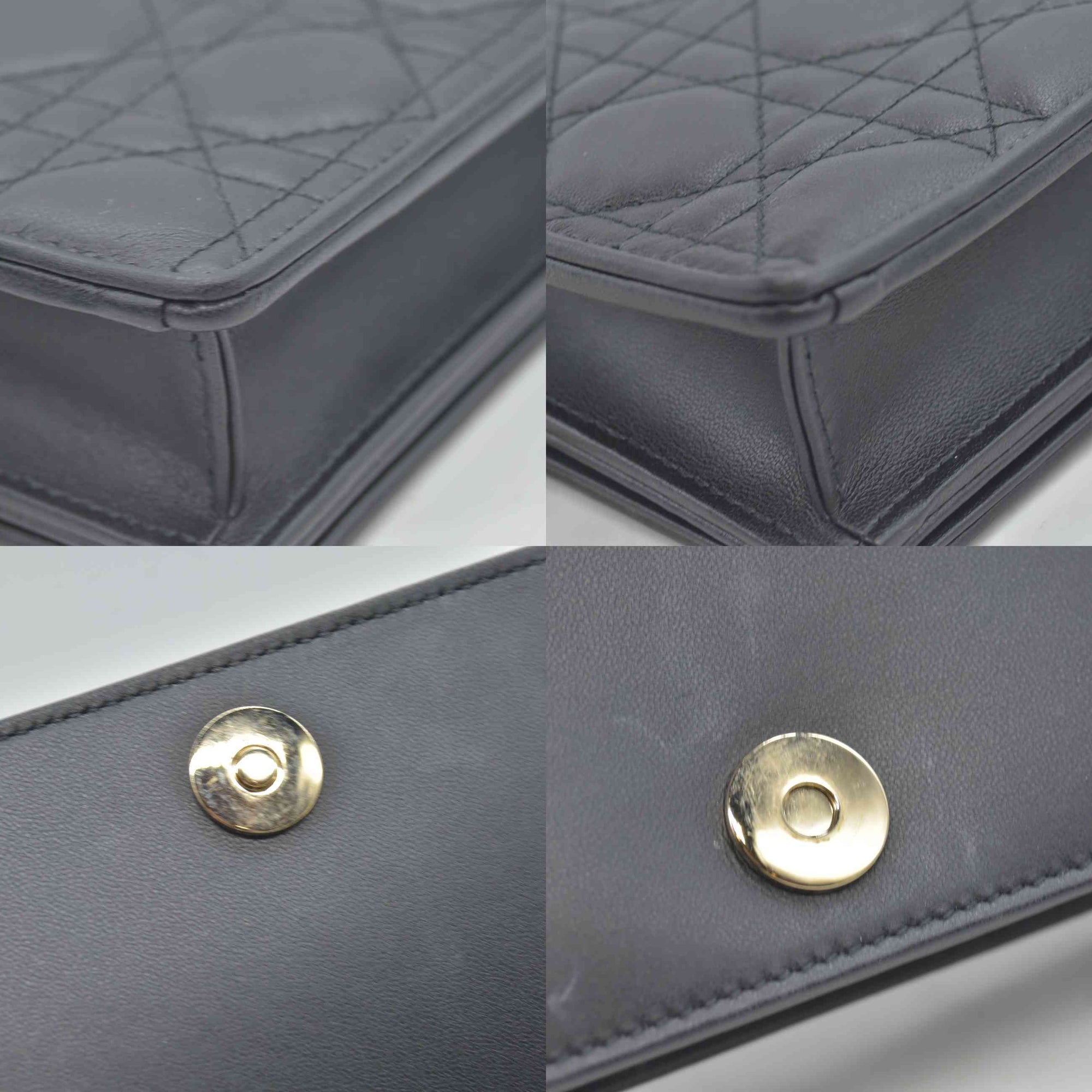 $2500 Christian Dior Lambskin Cannage Lady Dior Chain Wallet Black