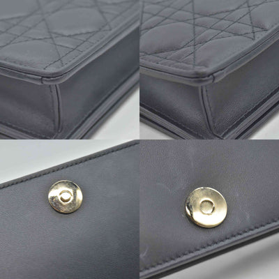 $2500 Christian Dior Lambskin Cannage Lady Dior Chain Wallet Black
