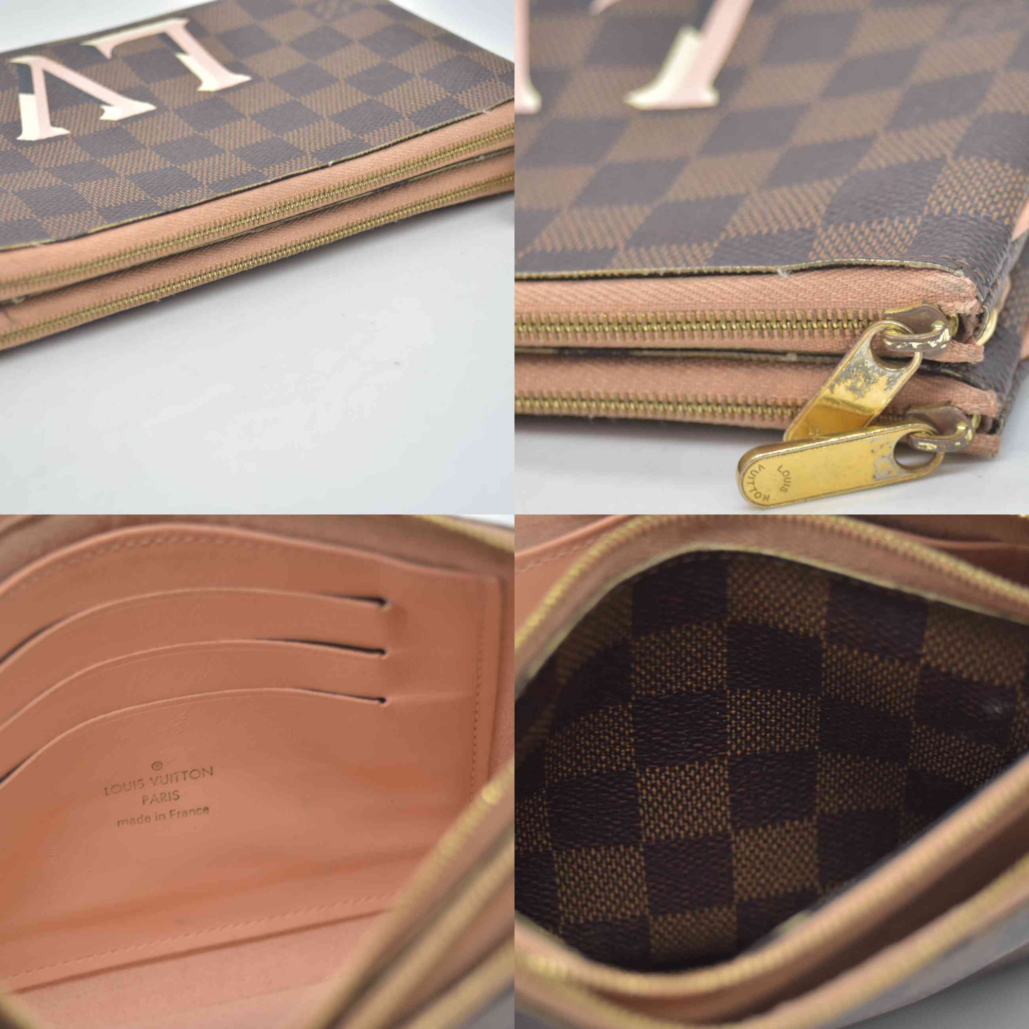 $1420 2020 Louis Vuitton Double Zip Pochette Damier Ebene MI0220