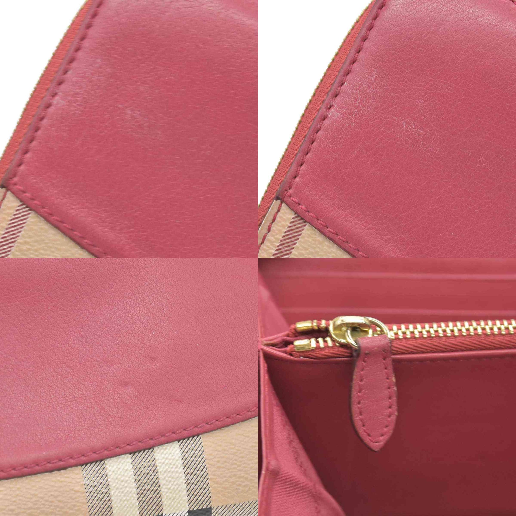 Burberry Grainy Calfskin House Check Elmore Zip Around Wallet Russet Red CONSIGNMENT