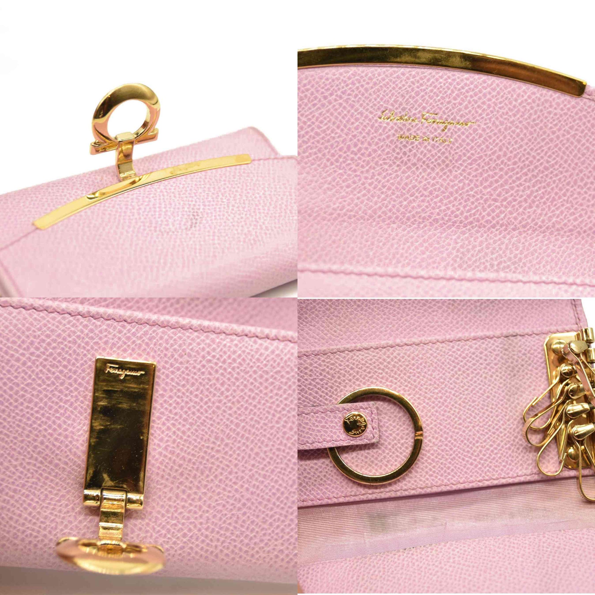 Salvatore Ferragamo Gancini Leather 6 Ring Key Case Pink