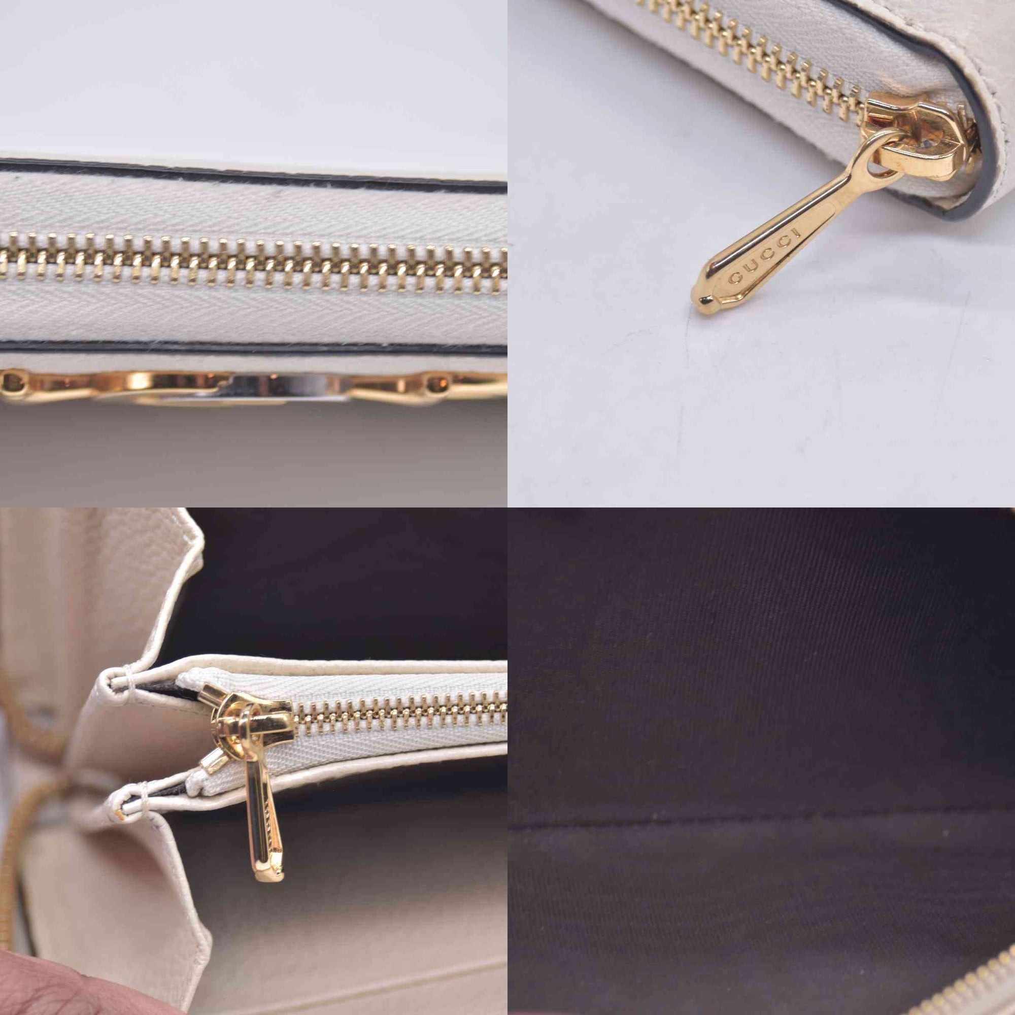 $890 GUCCI Calfskin Zumi Zip Around Wallet Off White CONSIGNMENT