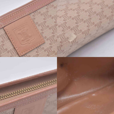 $550 CELINE Vintage Macadam Canvas Leather Trim Clutch Pouch Beige CONSIGNMENT 10021236