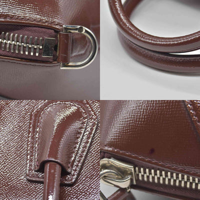 $2750 Givenchy Medium Antigona Satchel in Brown Glazed Patent Leather with Silver Hardware
