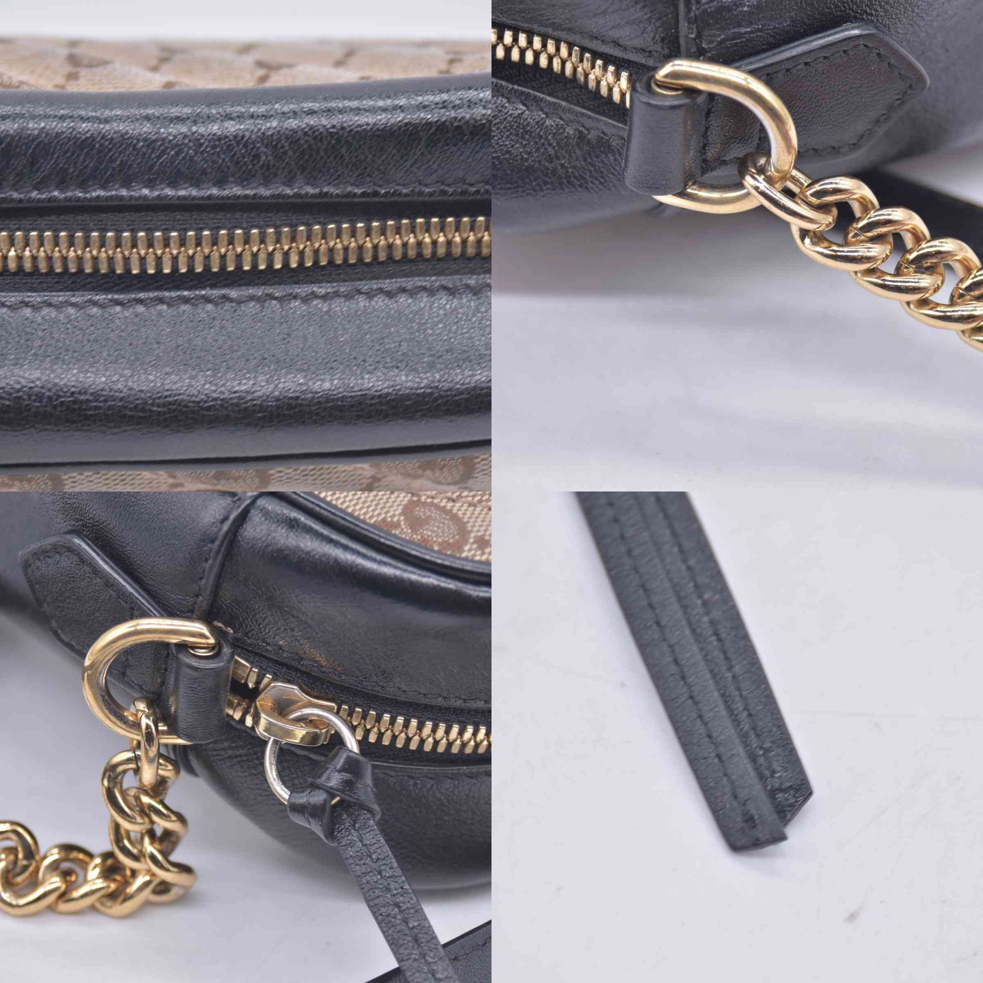 $1300 Gucci Monogram Matelasse Diagonal Small GG Marmont Chain Shoulder Bag Beige Black