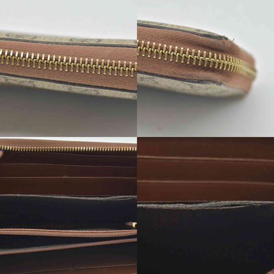 Gucci GG Supreme Monogram Cuoio Toscano Zip Around Wallet Beige Ebony Cuir CONSINGMENT