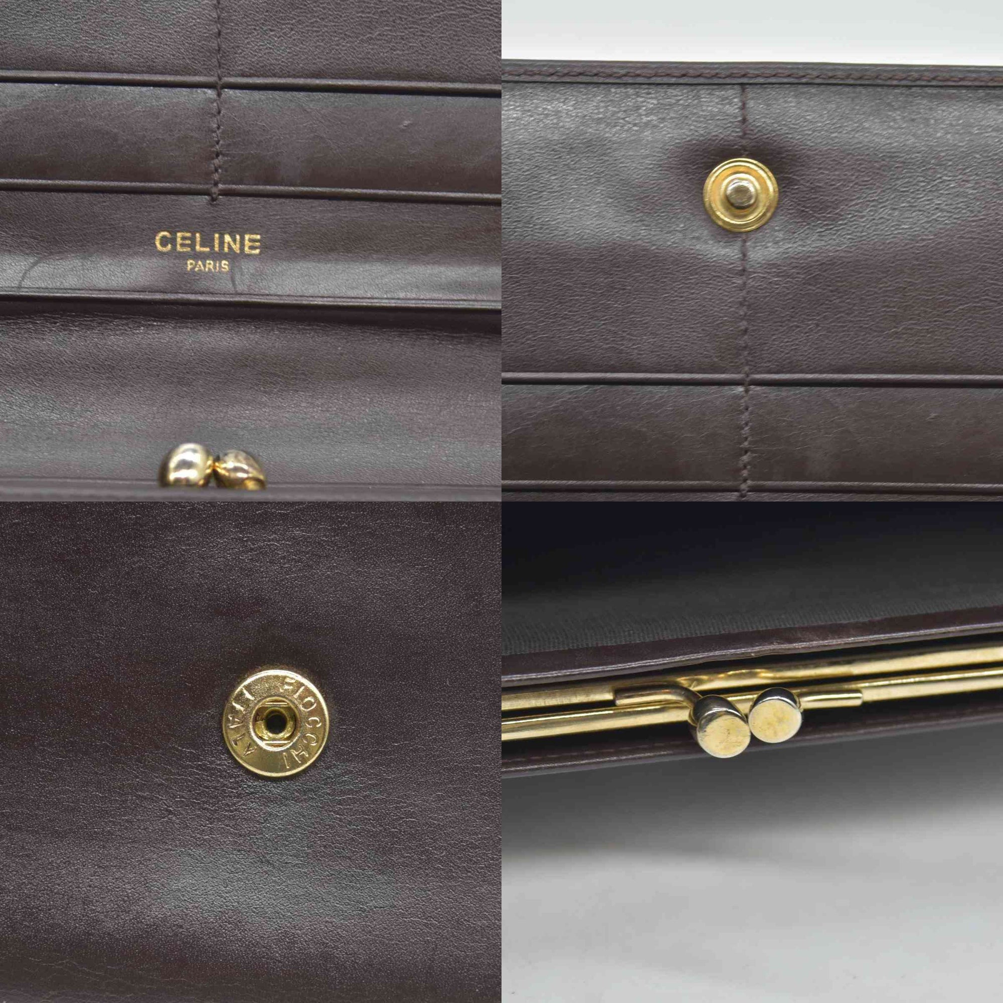 $990 Celine Vintage Bifold Kiss Lock Wallet Brown CONSIGNMENT