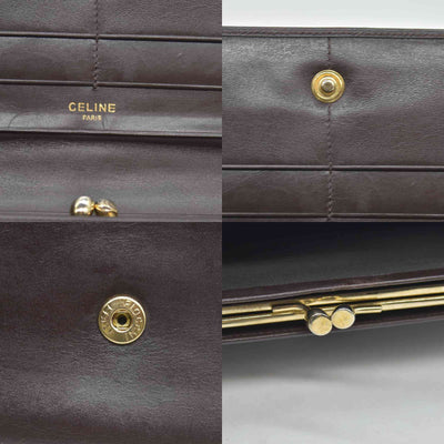 $990 Celine Vintage Bifold Kiss Lock Wallet Brown CONSIGNMENT
