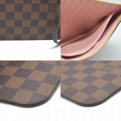 Louis Vuitton  Damier Ebene Neverfull MM Pochette Rose Ballerine Wristlet AR4186