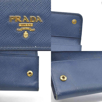 PRADA Logo Saffiano Leather 6 Ring Key Case Navy blue
