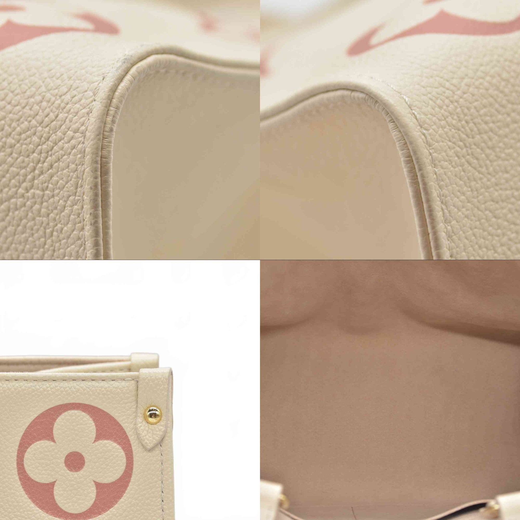 $3500 Louis Vuitton Rose Trianon/Creme Monogram Giant Empreinte Leather Onthego MM Bag