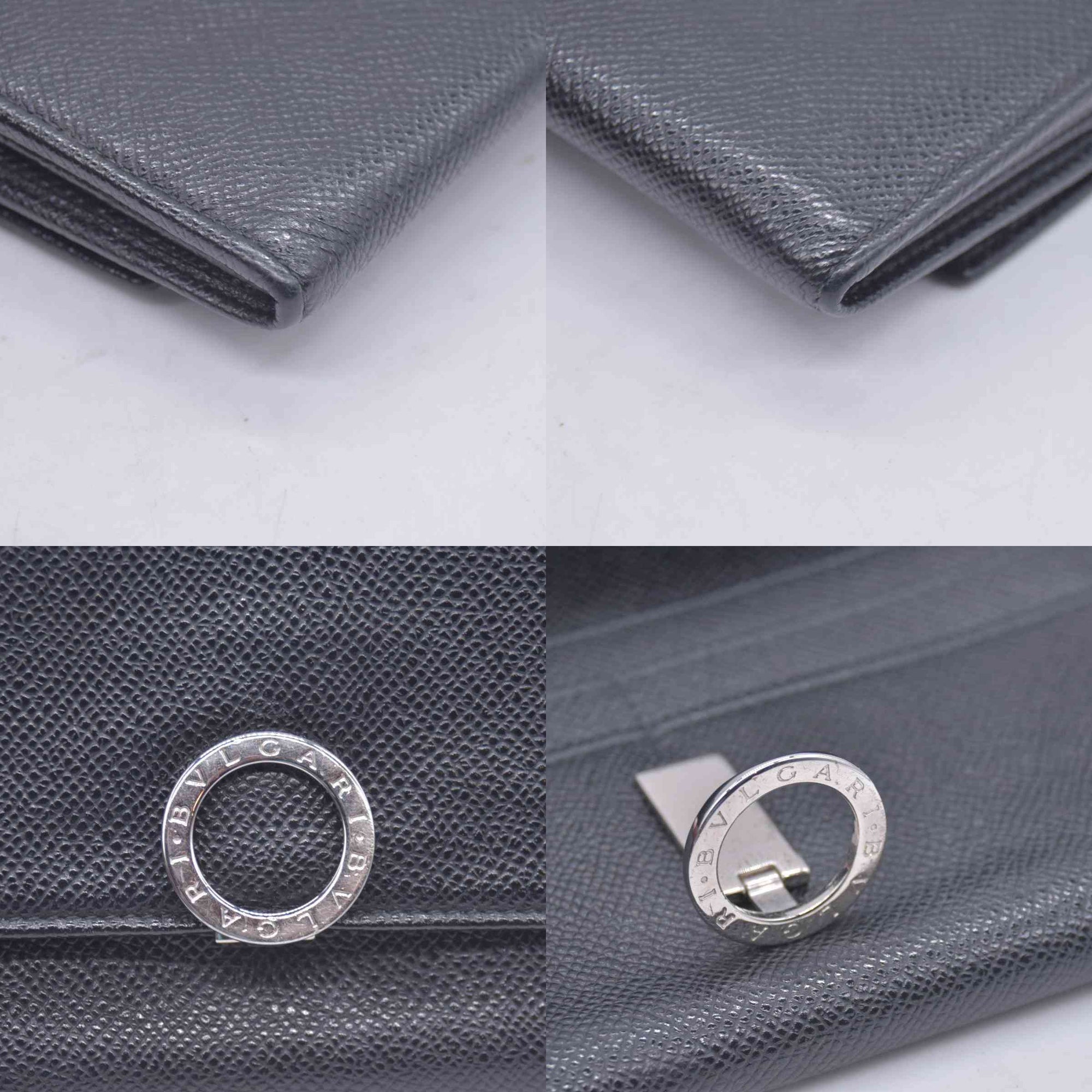 $790 BVLGARI Leather Bifold Long Wallet Black CONSIGNMENT 10021048