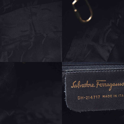 $890 SALVATORE FERRAGAMO Leather Gancini Shoulder Bag Dark Grey CONSIGNMENT 10021182
