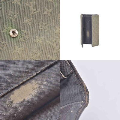 $480 LOUIS VUITTON Olive Green Monogram Mini Lin Flap Wallet CONSIGNMENT 10021460