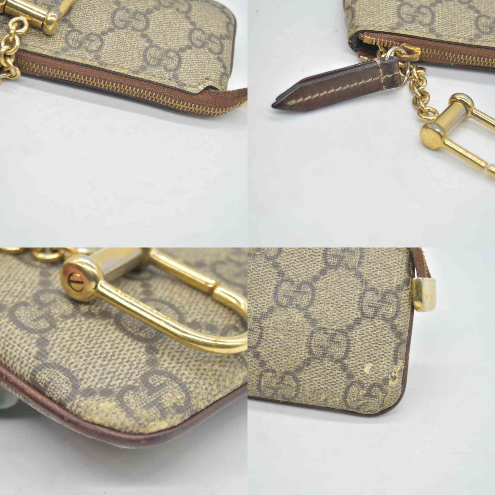 $380 GUCCI GG Supreme Monogram Key Case Beige Ebony Cuir