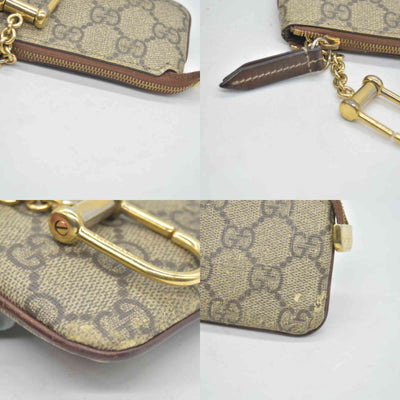 $380 GUCCI GG Supreme Monogram Key Case Beige Ebony Cuir