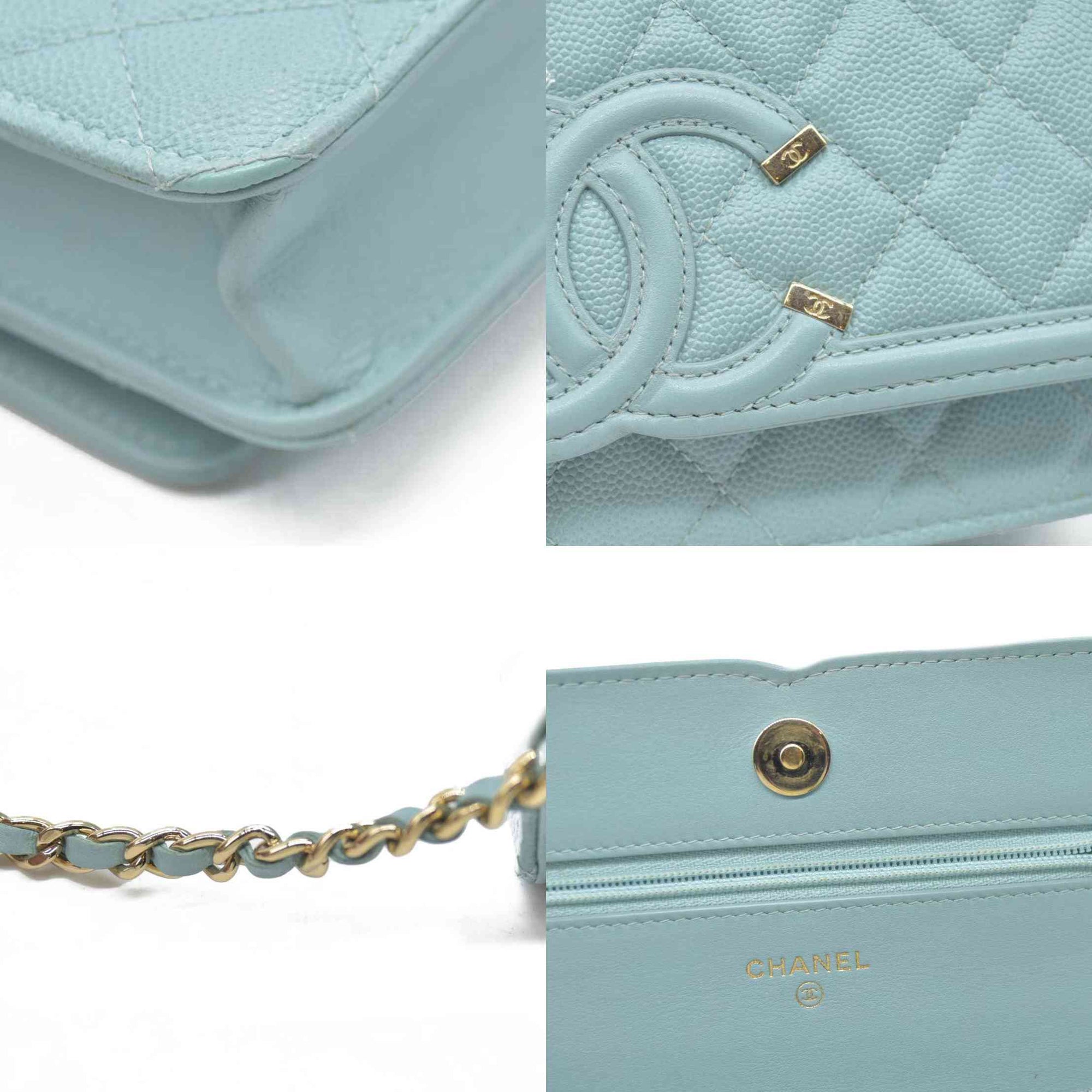 $3100 Chanel Caviar Quilted CC Filigree Wallet On Chain WOC Blue