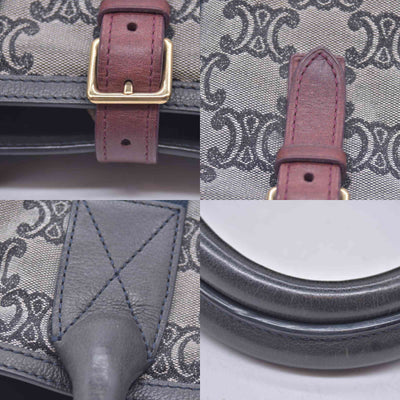 $1150 CELINE Triomphe Canvas & Web Buckle Strap Tote Bag Grey Navy CONSIGNMENT 10021188