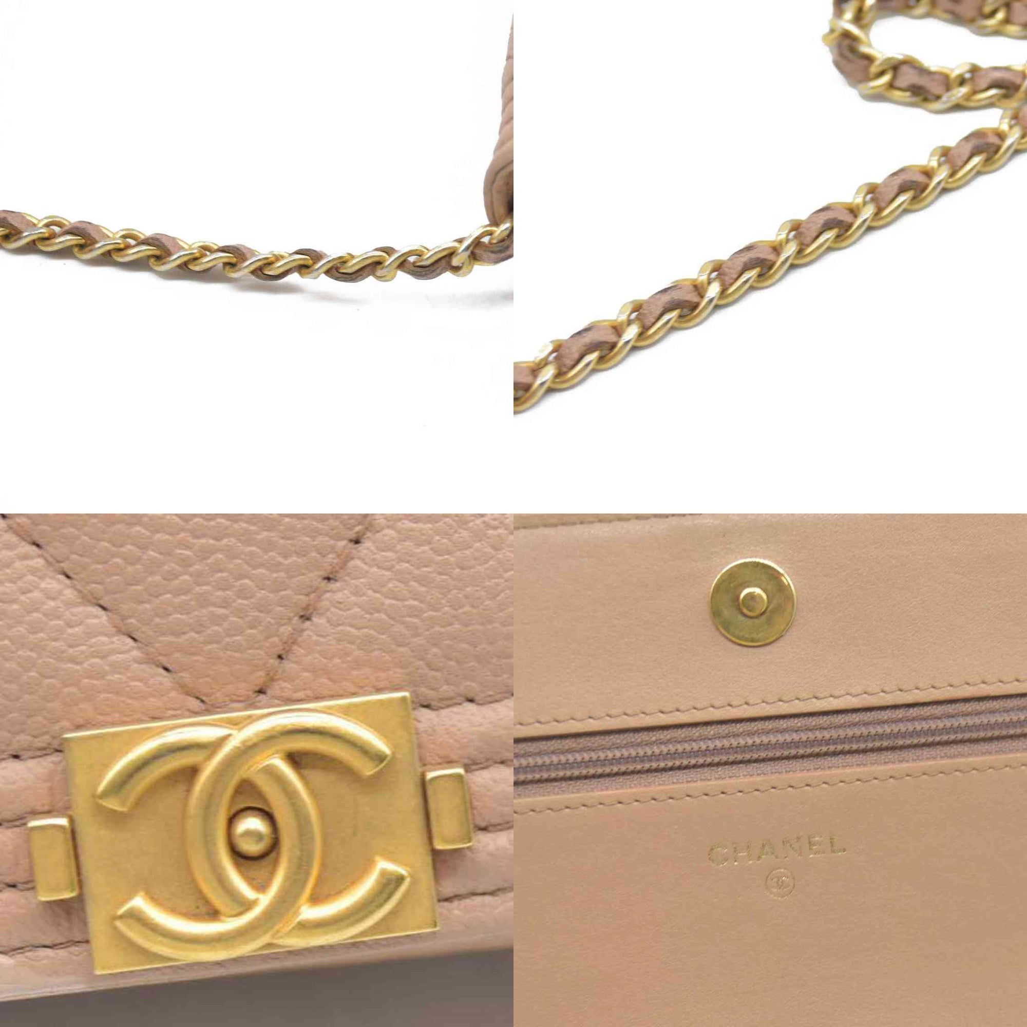 $3575 Chanel Caviar Quilted Boy Wallet On Chain WOC Dark Beige