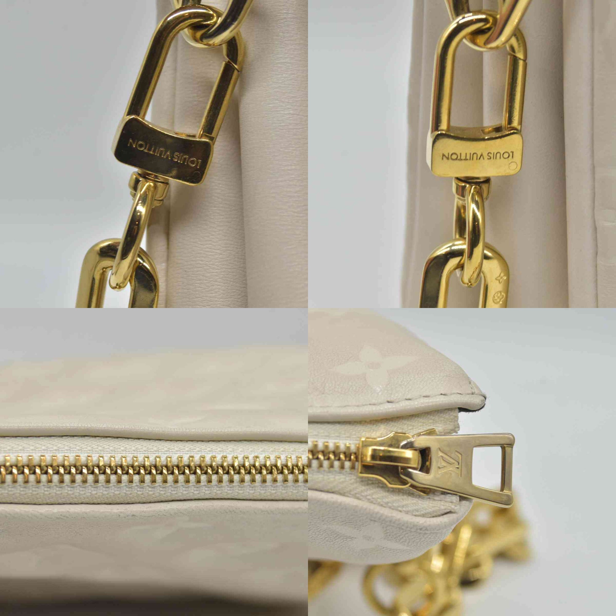 $4950 Louis Vuitton Lambskin Embossed Monogram Coussin PM Beige Cream