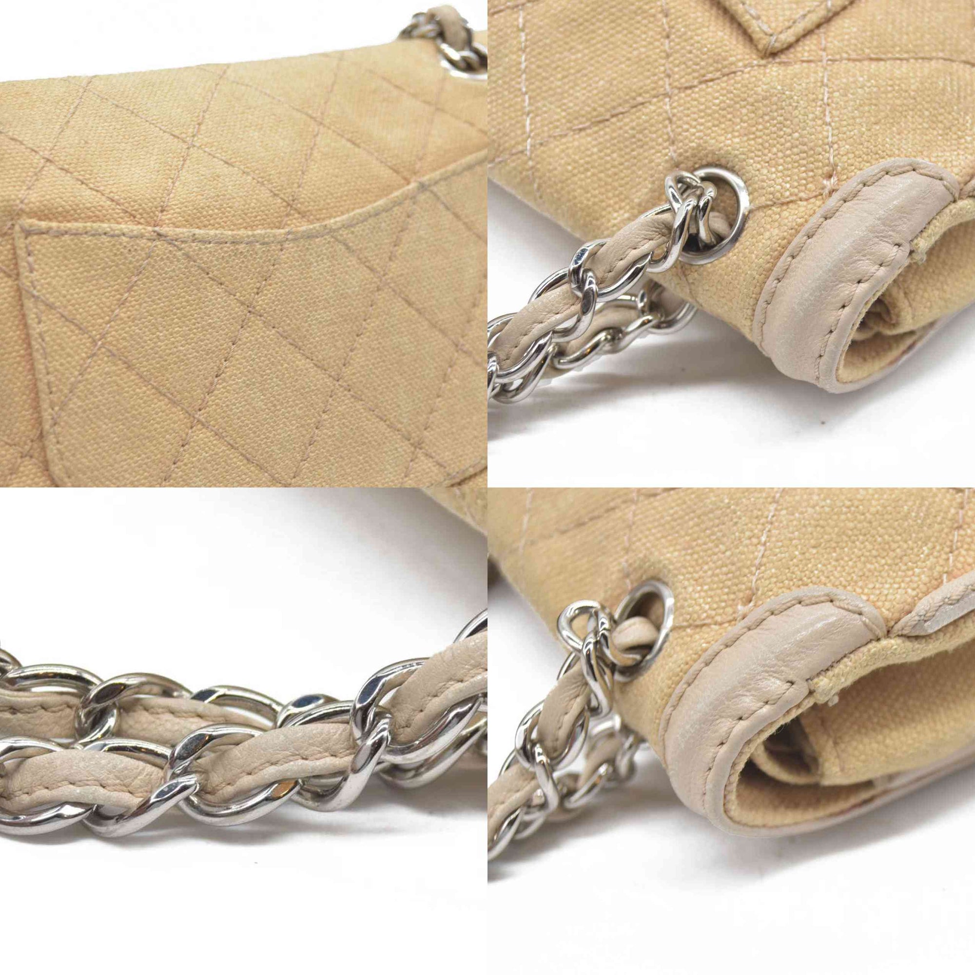 $2900 CHANEL 2006-2008 Medium Classic Lambskin Trimmed Canvas Line Double Flap shoulder bag