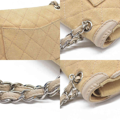$2900 CHANEL 2006-2008 Medium Classic Lambskin Trimmed Canvas Line Double Flap shoulder bag