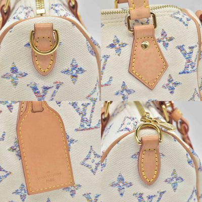 $2570 Louis Vuitton RFID Monogram Jacquard Fabric Speedy Bandouliere 20 Multicolor Beige