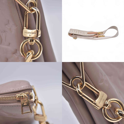$5500 Louis Vuitton Lambskin Embossed Monogram Coussin MM Taupe RFID 10021358