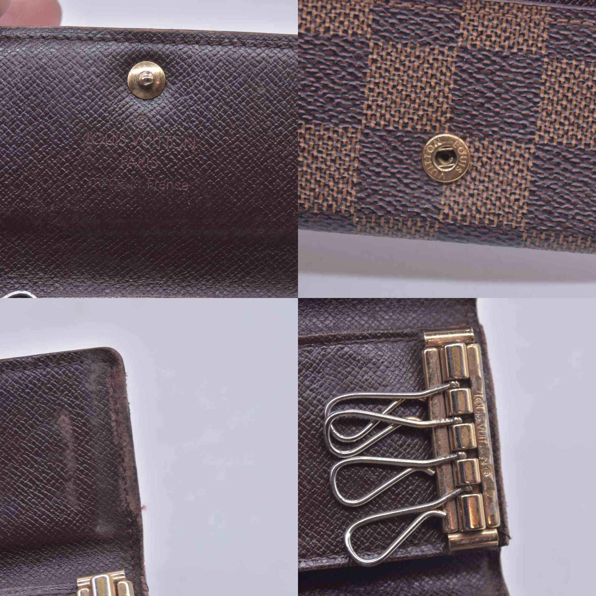 $345 LOUIS VUITTON Damier Ebene 4 Key Holder Brown CONSIGNMENT 10021597