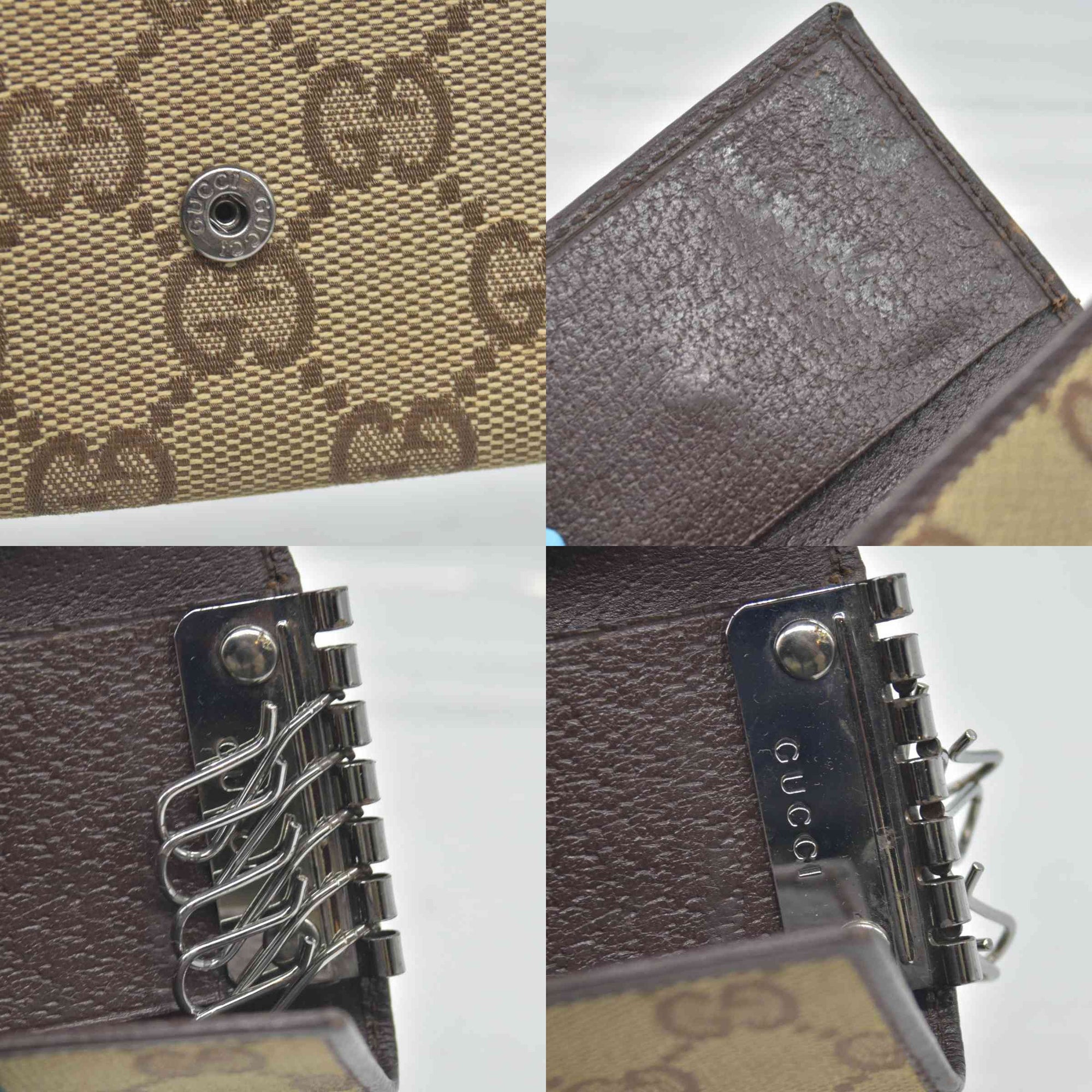 $330 GUCCI Monogram 6 Key Holder Case Dark Brown GG Wallet Canvas Signature Logo CONSIGNMENT
